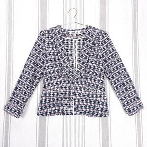 MDMS M-Conzept Blazer Medium Navy Blue‎ Geometric Pattern Office Twee Cute